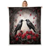 Coperta in pile con rosa corvo nero, stile rustico, per bambini, ragazze e ragazzi, decorazione per la stanza di Halloween, per sedia/divano, 76 x 101 cm, nero rosso