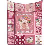 Coperta in pile con scritta "I Just Really Like Pigs" Ok, simpatica coperta a forma di maialino, regalo per ragazze e bambine, con stampa di maialini, divertente coperta in pile perfetta per divano e