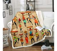 Coperta in pile con stampa africana, motivo africano, calda coperta in peluche, per divano e divano per bambini, stile retrò, etnico afro, coperta da sherpa, tradizionale esotica boho fuzzy, per