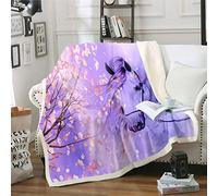 Coperta in Pile Con Stampa di Cavalli da Ragazza - Motivo Floreale, Peluche per Divano, Letto - Stile Animale Magico, Sherpa Fantasia, Pelosa Con Cavallo da Sogno