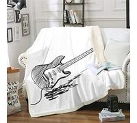 Coperta in pile con stampa di chitarra, per ragazzi e ragazzi e ragazzi con tema musica rock, coperta per chitarra elettrica da appendere alla parete, coperta Sherpa, 152,4 x 200,7 cm, colore: bianco