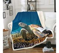 Coperta in pile con tartaruga marina, per bambini e ragazzi, tema oceano marino, stampa animali marini, coperta in pile 3D rettile Sealife, coperta per divano letto, divano e divano letto singolo,