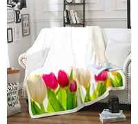 Coperta in pile con tulipani motivo floreale botanico sherpa fiori colorati coperta in peluche motivo romantico con fiori decorativi coperta sfocata per divano letto bambino 70 x 100 cm