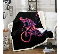 Coperta in pile da uomo, modello mountain bike, coperta sherpa, per divano, divano, ragazzi, sport, a tema reversibile, colorata, astratta e calda, decorazione per la stanza singola 127 x 152,4 cm