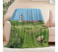 Coperta in Pile di Flanella 100 x 130 cm, Adatta a Tutte le Stagioni Fotografia Naturalistica Isole Fari Prati Coperta Stampata - Plaid Leggero Caldo e Morbido per Casa Soggiorno e Divano Verde