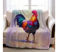 Coperta in Pile di Flanella 100 x 130 cm Dipinto ad olio di un gallo Plaid Morbido e Caldo per Divano e Letto, Microfibra Decorativa per Casa