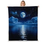 Coperta in pile di flanella, 152,4 x 203,2 cm, galassia stellata, nuvola, pelosa, per divano, lago blu, per tutte le stagioni, coperta in peluche, blu scuro