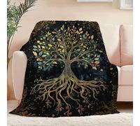Coperta in Pile di Flanella 180 x 200 cm, Adatta a Tutte le Stagioni Nordico Mitologia Lusso Albero Della Vita Coperta Stampata - Plaid Leggero Caldo e Morbido per Casa Soggiorno e Divano Colore