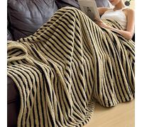 Coperta in Pile di Flanella a Righe, Coperta Leggera da Donna in Peluche, Lavabile in Lavatrice, Adatta a Tutte Le Stagioni, Perfetta for Divano o Letto(Black-khaki,M)