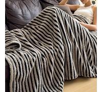Coperta in Pile di Flanella a Righe, Coperta Leggera da Donna in Peluche, Lavabile in Lavatrice, Adatta a Tutte Le Stagioni, Perfetta for Divano o Letto(Black-gray,M)