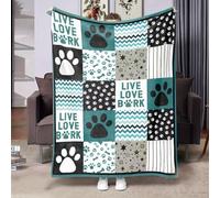 Coperta in pile di flanella, accogliente patchwork con motivo a zampa di cane, morbida e calda, per divano, letto, viaggi e coccole per animali domestici, 100 x 150 cm