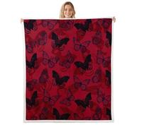 Coperta in pile di flanella con farfalle, stampa con farfalle nere e rosse, per letto, divano, 101,6 x 127 cm, stile rustico in morbido pile