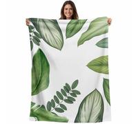 Coperta in pile di flanella con foglie verdi per divano, poltrona, letto, leggera e morbida per uomo e donna, elegante coperta calda e accogliente con foglie calde e calde, perfetta per tutte l