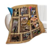 Coperta in pile di flanella con gatto e vino, divertente, con stampa animale, per divano, letto, decorazione leggera, morbida, accogliente, in peluche, calda, regalo per ragazze, ragazzi, uomini