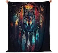 Coperta in pile di flanella con motivo Rete dei sogni Lupo, Stile Fantasy leggera e accogliente coperta in peluche per camera da letto soggiorno divano e viaggio, 70x100 cm