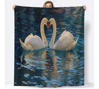 Coperta in pile di flanella con stampa Cigni In Un Amore Da Sogno, Microfibra Morbido Durevole e Caldo 3D Stampa Peluche Matrimoniale Coperte Copriletti per Letto Divano, 100 x 130 cm, Blu