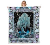 Coperta in pile di flanella, motivo albero della vita, 101,6 x 127 cm, stile bohémien, fiori esotici, coperta pelosa, per divano, divano, galassia stellata, per tutte le stagioni, coperte in peluche