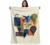 Coperta in pile di flanella per divano, poltrona e letto, leggera e morbida, ideale per uomo e donna, con motivi moderni di mappe, valigie e mongolfiere, calda e accogliente per tutte le stagion