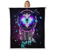 Coperta in pile di flanella viola con farfalle, stile bohémien, per letto, divano, 127 x 152,4 cm, motivo: galassia misteriosa e sfocata