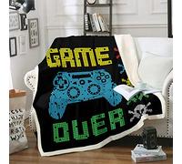 Coperta in pile felpato per bambini, ragazzi e adolescenti, coperta sherpa con videogiochi, gamepad, controller colorato, per divano, letto, divano, per letto singolo, 127 x 152 cm