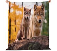 Coperta in pile flanella 180 x 200 cm, soffice e calda, perfetta per il soggiorno o la camera da letto con Fauna Selvatica Fotografia Di Lupi stampa, leggera e lavabile Grigio Marrone