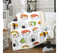 Coperta in pile giapponese per divano da viaggio,divano per adolescenti a tema cibo sherpa coperta carino cartone animato giapponese sushi peluche coperta camera aria condizionata 152,4 x 200,7 cm
