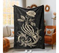 Coperta in Pile Gothic Vintage Flower Leaves Fall Black Coperta per Divano E Letto Multifunzionale Morbida Copridivano, per Bedroom, Office, Canottaggio, 150x200cm