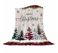 Coperta in Pile Merry Christmas Tree Red Plaid Leopard Farm Berry Vintage Linen Calda Coperta di Flanella Decorativa Plaid Pile di Flanella per Letto Adulti Ufficio M