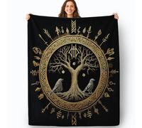 Coperta in pile morbida e leggera con stampa Animali Fantastici E L'Albero Delle Rune, Nero coperta in flanella per letto divano viaggi, idea regalo per adolescenti e donne 180 x 200 cm