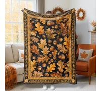 Coperta in Pile Oak Leaves Fall Rustic Acorns Flower Border Fall Golden Yellow Coperta Flanella Morbida Decorazione Copridivano, per Living Rooms, Bedroom, Travel, 125x150cm