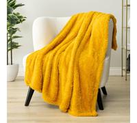 Coperta in pile PAVILIA Sherpa per divano, giallo senape, soffice e calda, per letto, comoda, super morbida e leggera, decorativa, per tutte le s