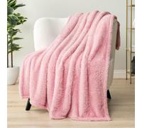 Coperta in pile PAVILIA Sherpa per divano, rosa chiaro, soffice e calda, per letto, comoda, super morbida e leggera, decorativa, per tutte le sta