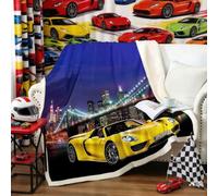 Coperta in pile per auto da corsa - Morbida coperta da letto in pile per bambini, ragazzi, adolescenti, adulti - Fodera in pile Sherpa per sport estremi automobilistici - Giallo, doppio formato 152 cm