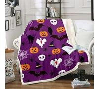 Coperta in pile per bambini a tema Halloween, per bambini, ragazzi, ragazzi, teschio, fantasma, pipistrello, zucca, lanterna, arazzo da appendere alla parete, coperta per Halloween, decorazione per la