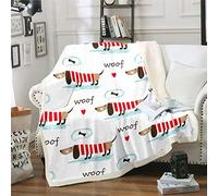 Coperta in pile per cani, per bambini, con motivo bassotto, morbida e soffice, morbida e soffice, per bambini e bambine, coperta in peluche Weiner a righe bianche per letto matrimoniale, 150 x 180 cm