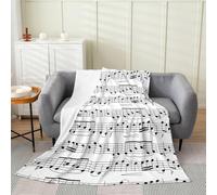 Coperta in pile per gli amanti della musica, motivo note musicali bianche e nere, per tutte le stagioni, morbida, 101 x 127 cm, con linee geometriche, leggera, per musicisti, adolescenti, decorazione