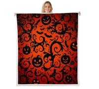 Coperta in pile per Halloween, zucca, lanterna, pipistrello, coperta in pile, per bambini, ragazze, ragazzi, adulti, foglie astratte, coperte sfocate gotiche arancioni nere in sherpa, decorazione per