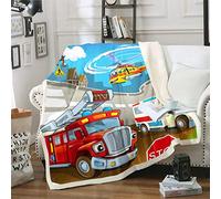Coperta in pile Sherpa con auto dei pompieri, per bambini, ragazzi e ragazze, in peluche, per soccorso dei pompieri, pelosa, pelosa, per divano letto, divano, letto singolo, 127 x 152 cm