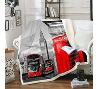 Coperta in pile Sherpa con cabina telefonica rossa, romantico della città, Old Street, Big Ben, vintage, retro fuzzy, matrimoniale, 160 x 180 cm