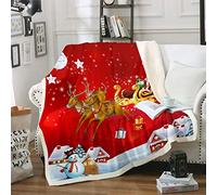 Coperta in pile Sherpa, con stampa di Babbo Natale, renna e pupazzo di neve, per bambini, ragazzi e ragazze, per divano e letto, per letto king size, 220 x 239 cm
