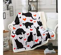 Coperta in pile Sherpa, con stampa di motivo gatto nero in stile cartone animato 3D, carina, a tema animali, morbida, per divano e letto, per bambini, ragazzi e ragazze, 75 x 100 cm
