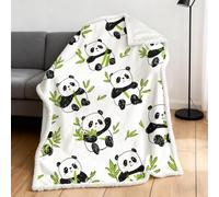 Coperta in Pile Sherpa Panda, Plaid in Pile Piante Verde Animali Carino, Coperta Reversibile Calda e Morbida 150 x 200cm, Sherpa Fleece Blanket per Divano, Letto, Auto o Viaggio