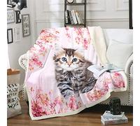 Coperta in pile sherpa per bambini e adulti, con motivo 3D a tema animale, coperta pelosa, per divano, letto, camera dei gattini kawaii, 76 x 101 cm