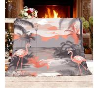 Coperta in Pile Sherpa Tropicale Fenicotteri Palme Da Cocco Coperta Calda Regalo per Divano e Letto Singolo Grigio, per la Festa Della Mamma, Anniversario, Compleanno L 100x130 cm