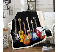 Coperta in pile stampata a forma di chitarra Rock Musica a tema Calda Coperta in peluche per divano Divano Colorato Modello musicale Sherpa Coperta Hip Hop Stripe Stile Fuzzy Coperta Decorazione