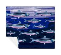 Coperta in pile, super morbida, lussuosa, con motivo a sardine colonie