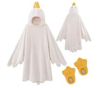 Coperta indossabile Big White Goose, divertente felpa con cappuccio per coppie, tuta spessa in flanella, sacco a pelo gigante, costume cosplay, pigiama invernale caldo (White(including Shoes),XL)