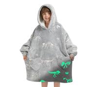 Coperta indossabile con cappuccio per bambini oversize Sherpa coperta con cappuccio per bambini ragazzi ragazze adolescenti 6-13 anni, fossile, dinosauro fossile, si illumina al buio
