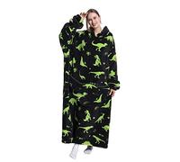 Coperta indossabile extra lunga, felpa oversize per donne e uomini, super calda e accogliente, coperta gigante con cappuccio, coperta in flanella spessa con maniche e tasca gigante, Dinosauri Verdi,