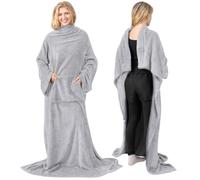 Coperta indossabile in pile grigio chiaro PAVILIA con maniche per adulti, donne e uomini, morbida e calda, avvolgente, felpa con tasca, comoda co